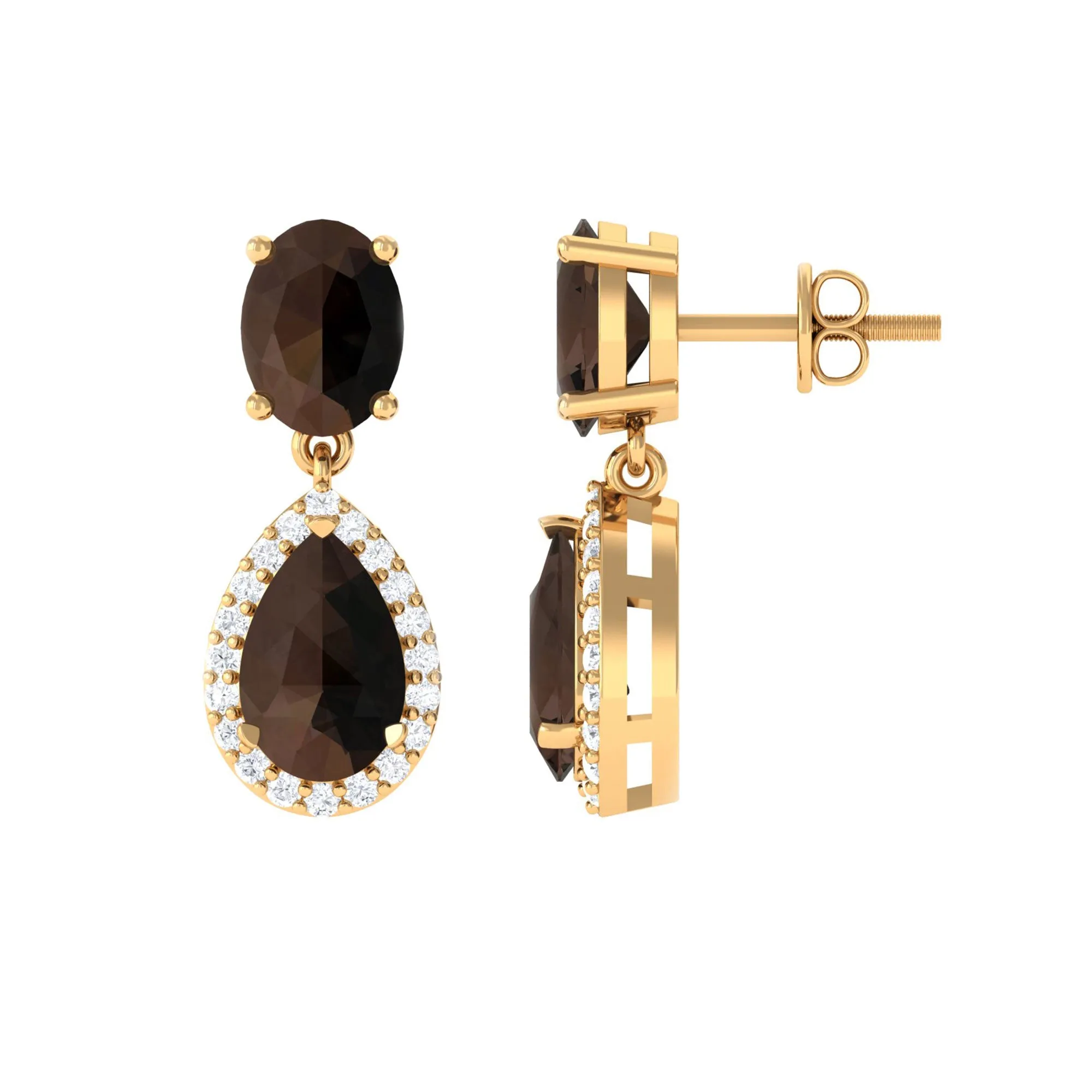 4.25 CT Smoky Quartz and Diamond Dangle Drop Earrings