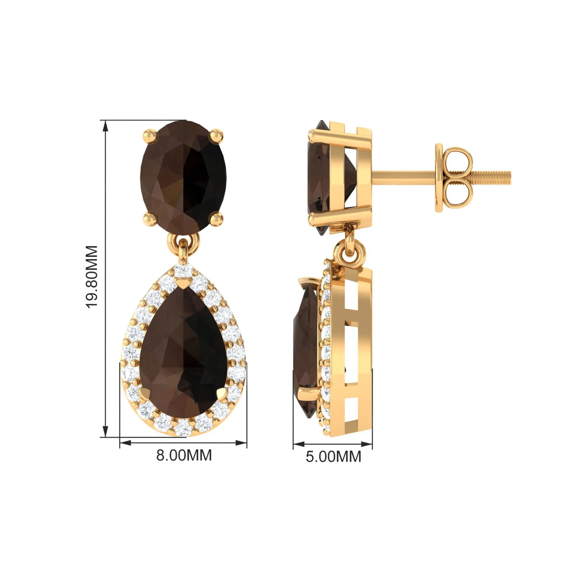 4.25 CT Smoky Quartz and Diamond Dangle Drop Earrings