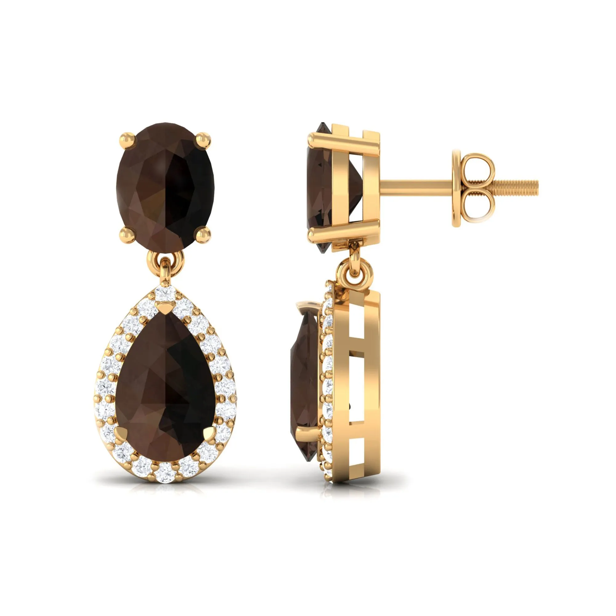 4.25 CT Smoky Quartz and Diamond Dangle Drop Earrings