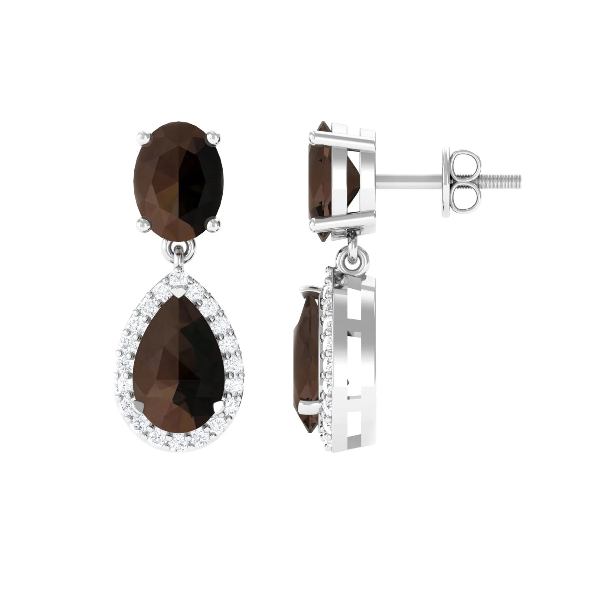 4.25 CT Smoky Quartz and Diamond Dangle Drop Earrings