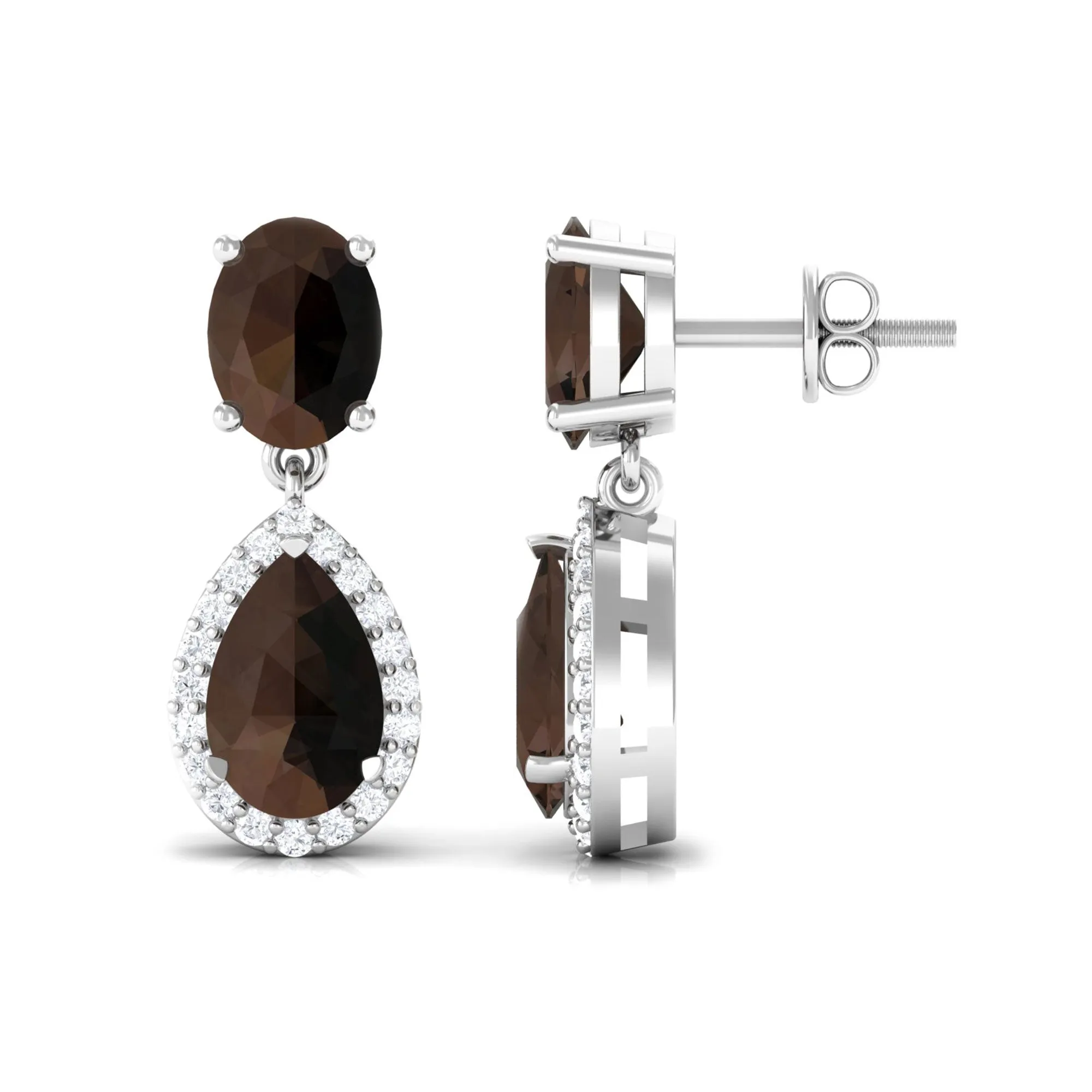 4.25 CT Smoky Quartz and Diamond Dangle Drop Earrings