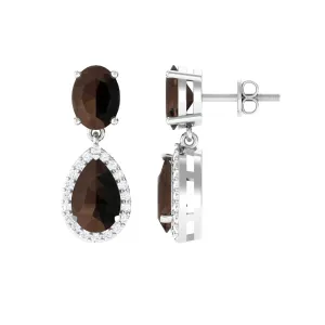 4.25 CT Smoky Quartz and Diamond Dangle Drop Earrings