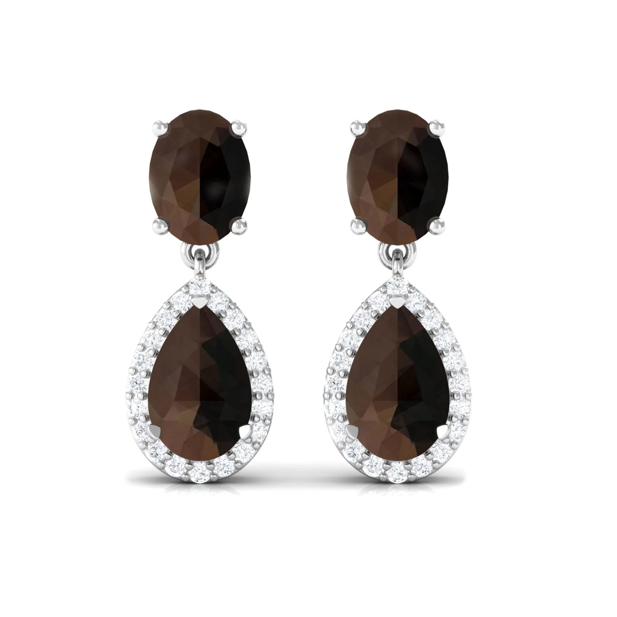 4.25 CT Smoky Quartz and Diamond Dangle Drop Earrings