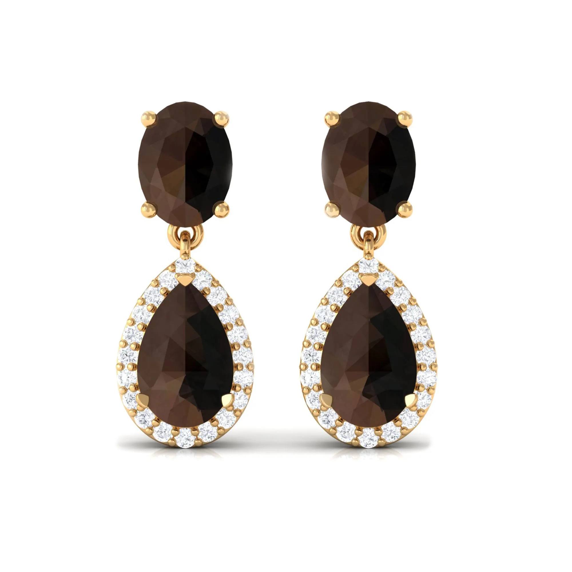 4.25 CT Smoky Quartz and Diamond Dangle Drop Earrings
