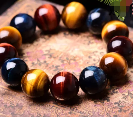 5A Grade Natural Three-color Tiger's Eye Beads Bracelet  For Men Women
