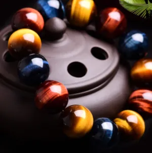5A Grade Natural Three-color Tiger's Eye Beads Bracelet  For Men Women