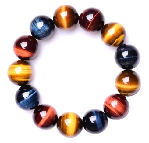 5A Grade Natural Three-color Tiger's Eye Beads Bracelet  For Men Women
