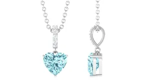 6 MM Heart Shape Aquamarine Solitaire Pendant with Diamond Bail