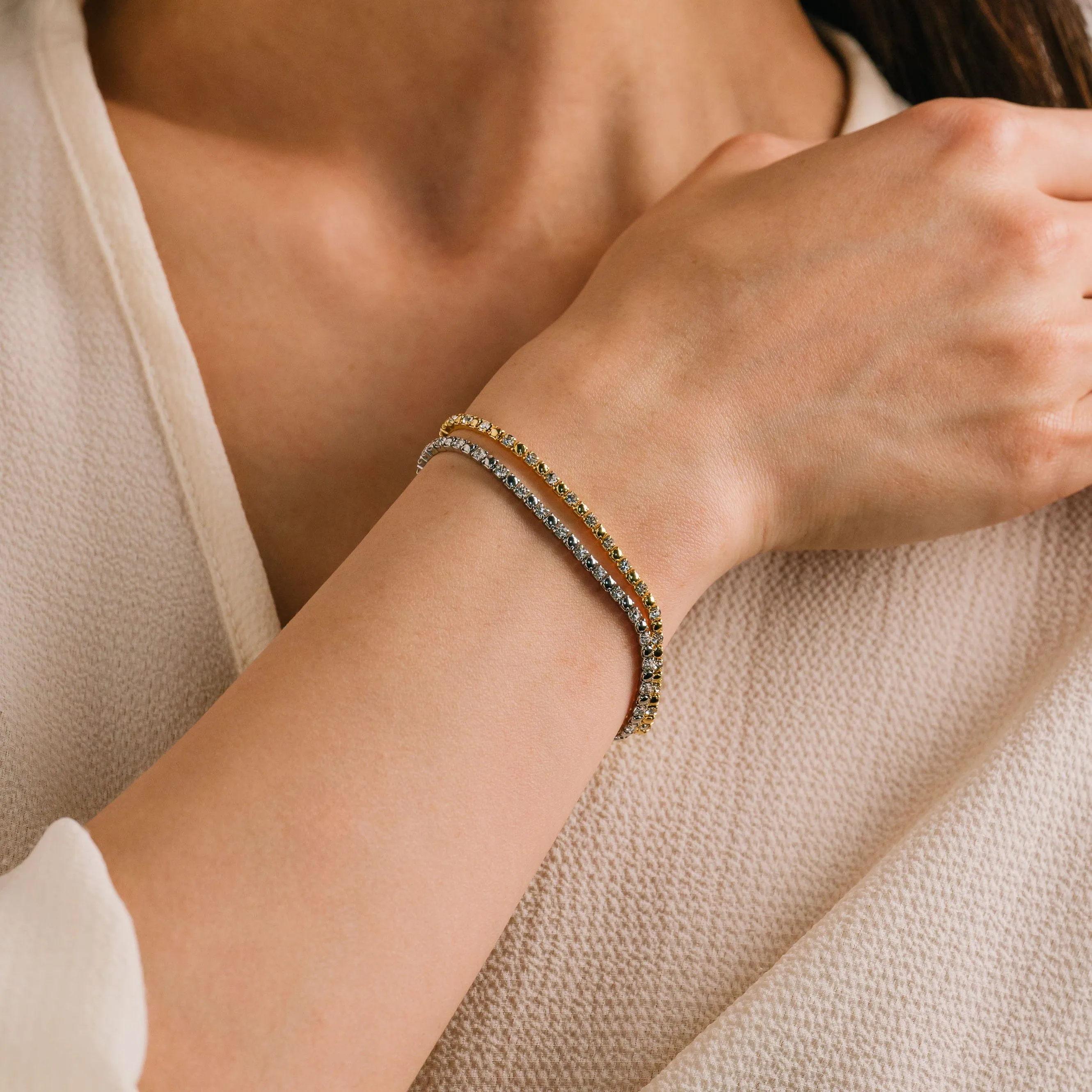7” Tennis Mixed Metal Double Bracelet