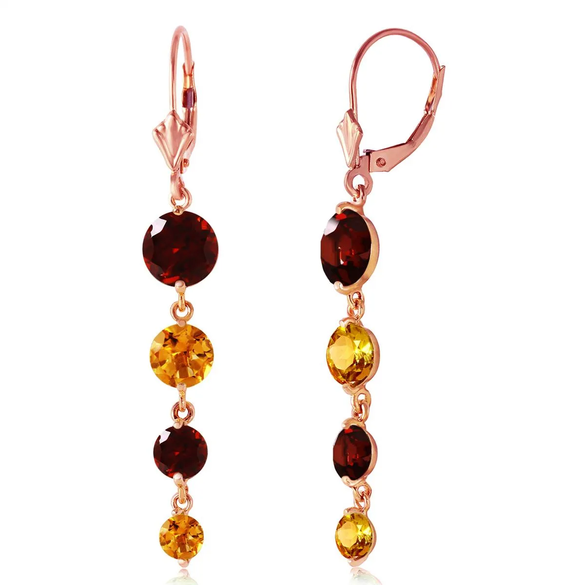 7.8 Carat 14K Solid Rose Gold Chandelier Garnet Citrine Earrings