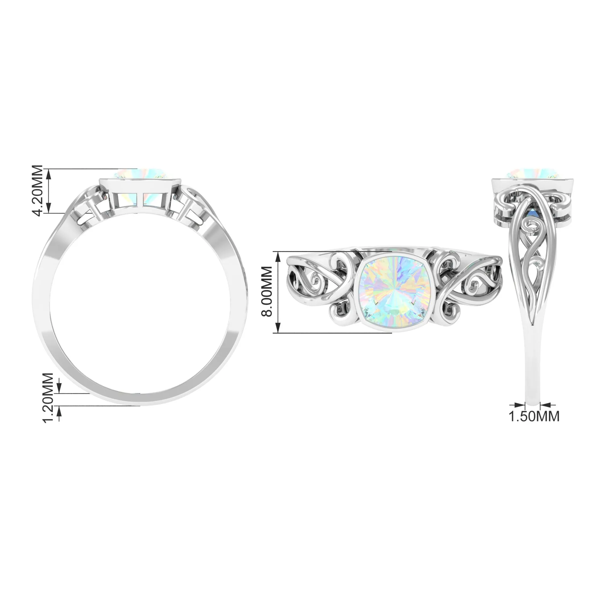 8 MM Cushion Cut Ethiopian Opal Vintage Solitaire Ring in Bezel Setting