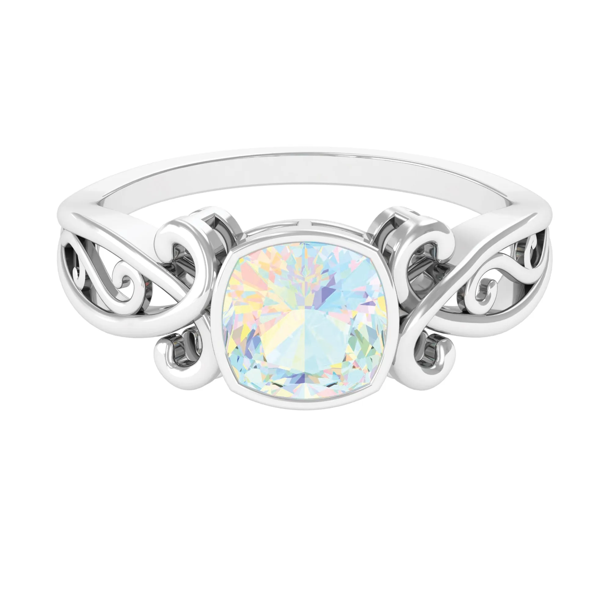 8 MM Cushion Cut Ethiopian Opal Vintage Solitaire Ring in Bezel Setting