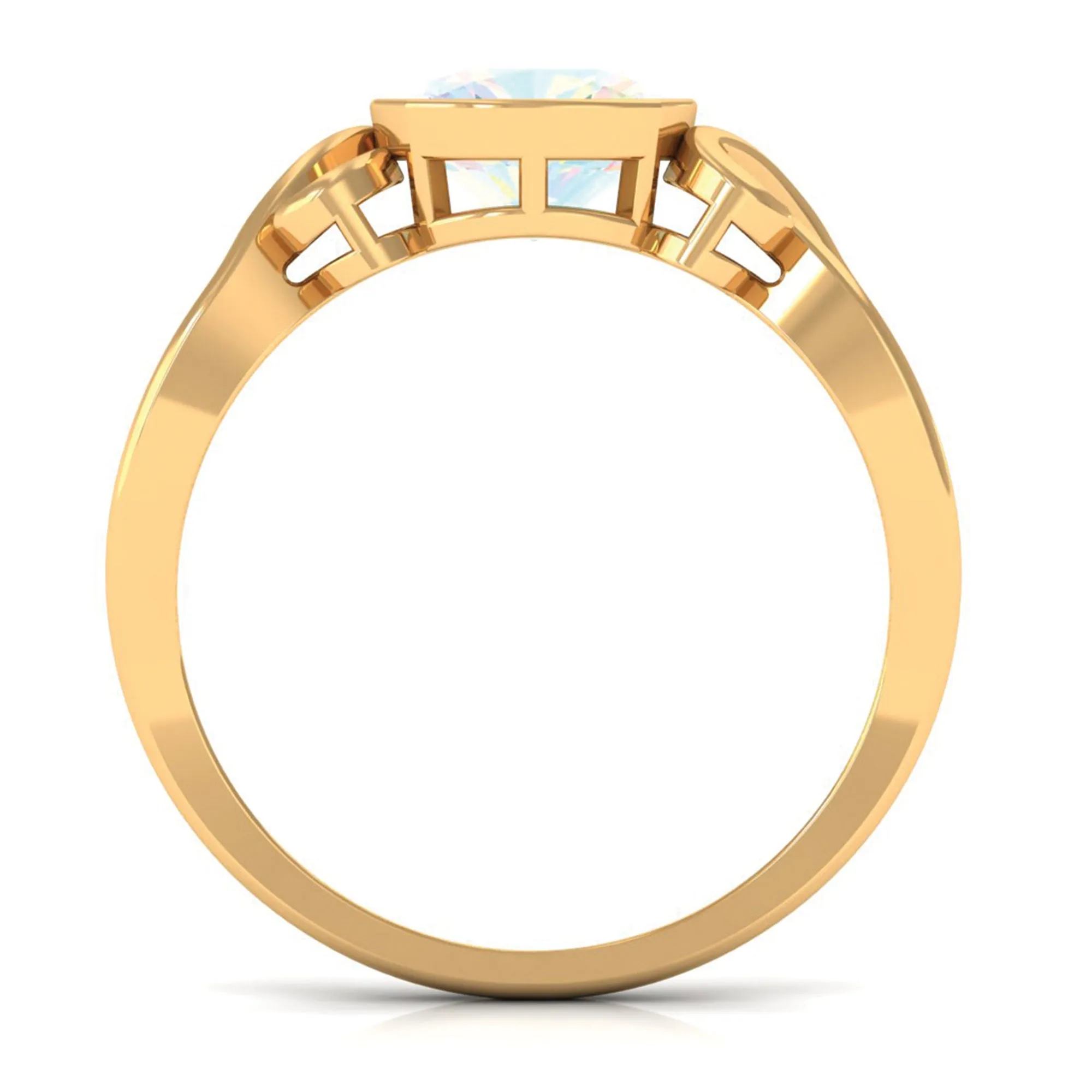 8 MM Cushion Cut Ethiopian Opal Vintage Solitaire Ring in Bezel Setting
