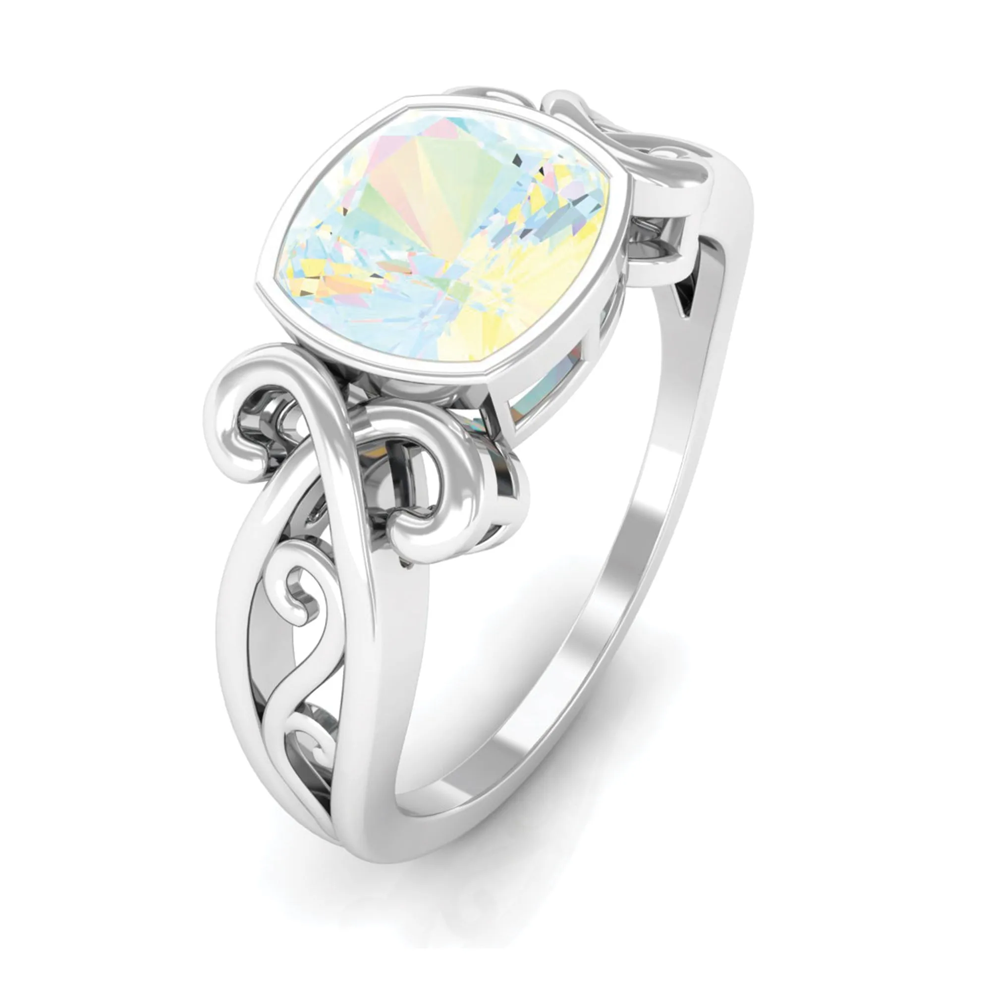8 MM Cushion Cut Ethiopian Opal Vintage Solitaire Ring in Bezel Setting
