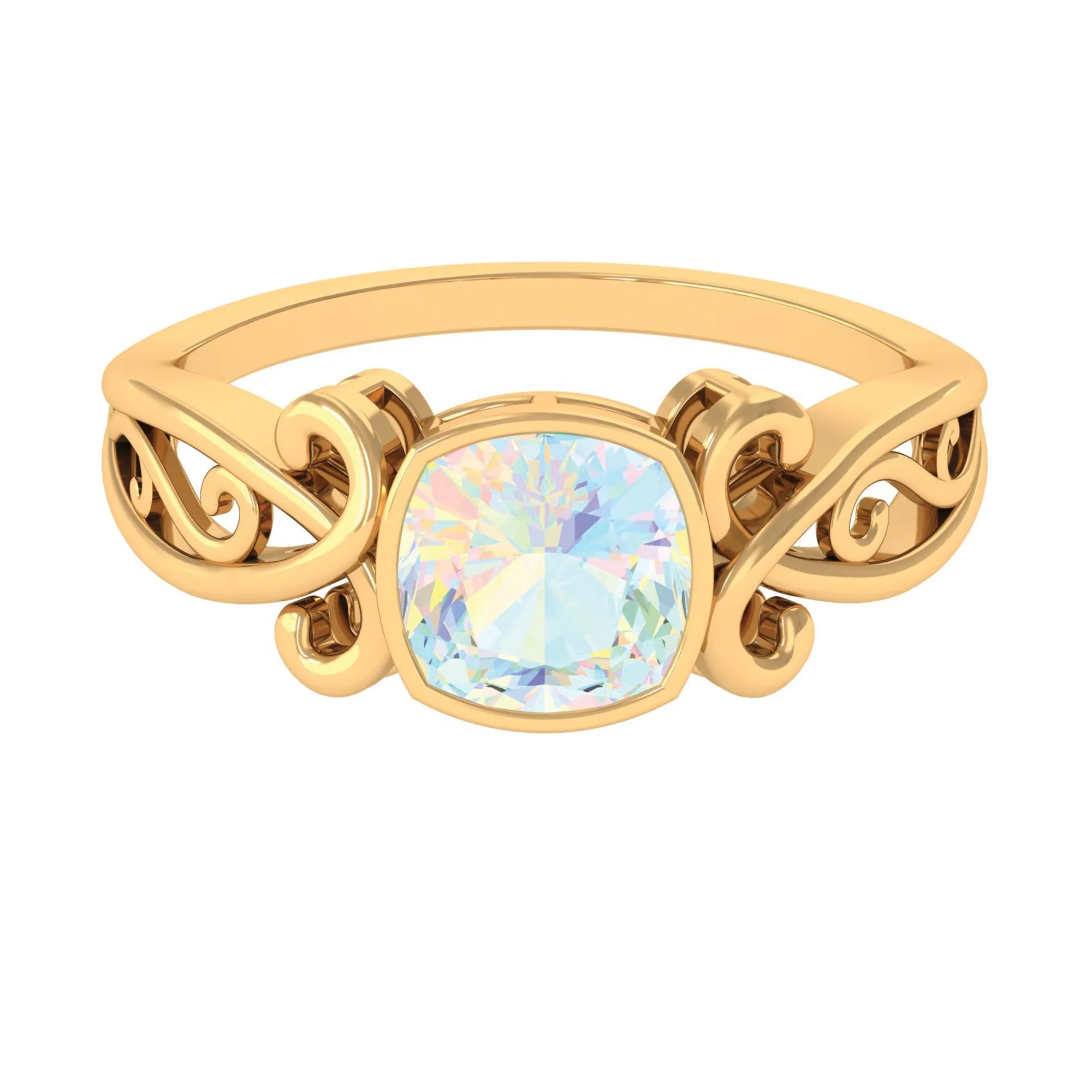 8 MM Cushion Cut Ethiopian Opal Vintage Solitaire Ring in Bezel Setting