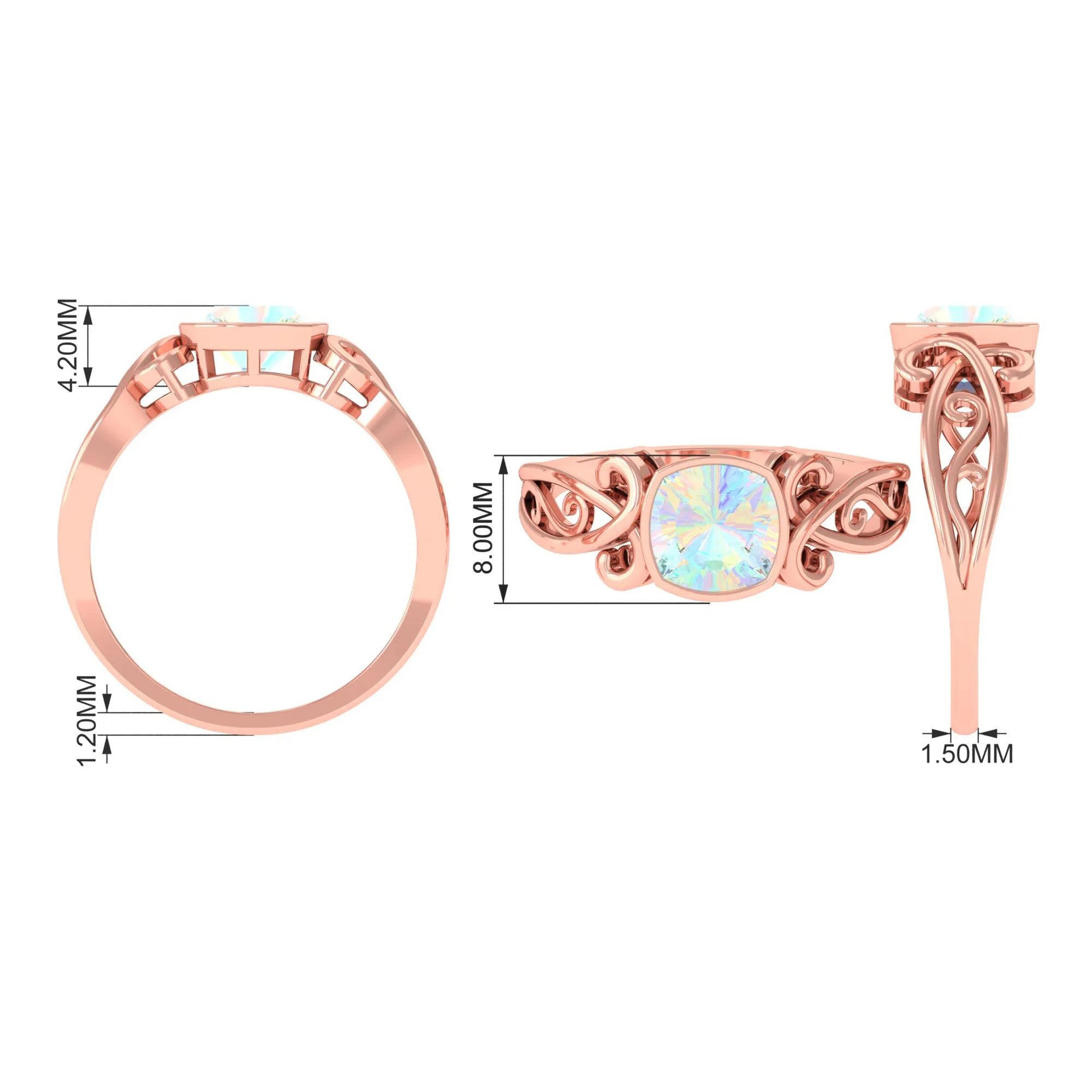 8 MM Cushion Cut Ethiopian Opal Vintage Solitaire Ring in Bezel Setting
