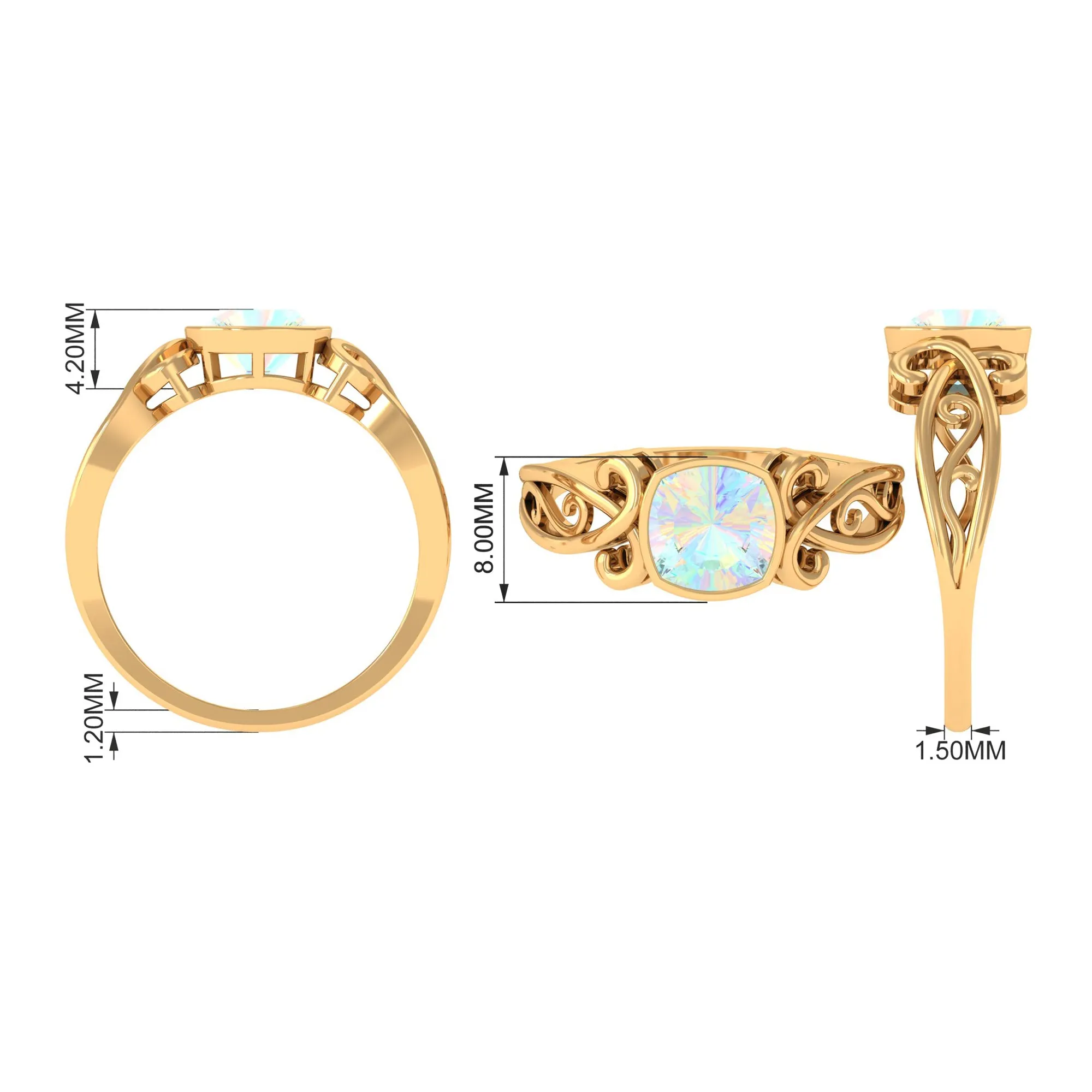 8 MM Cushion Cut Ethiopian Opal Vintage Solitaire Ring in Bezel Setting