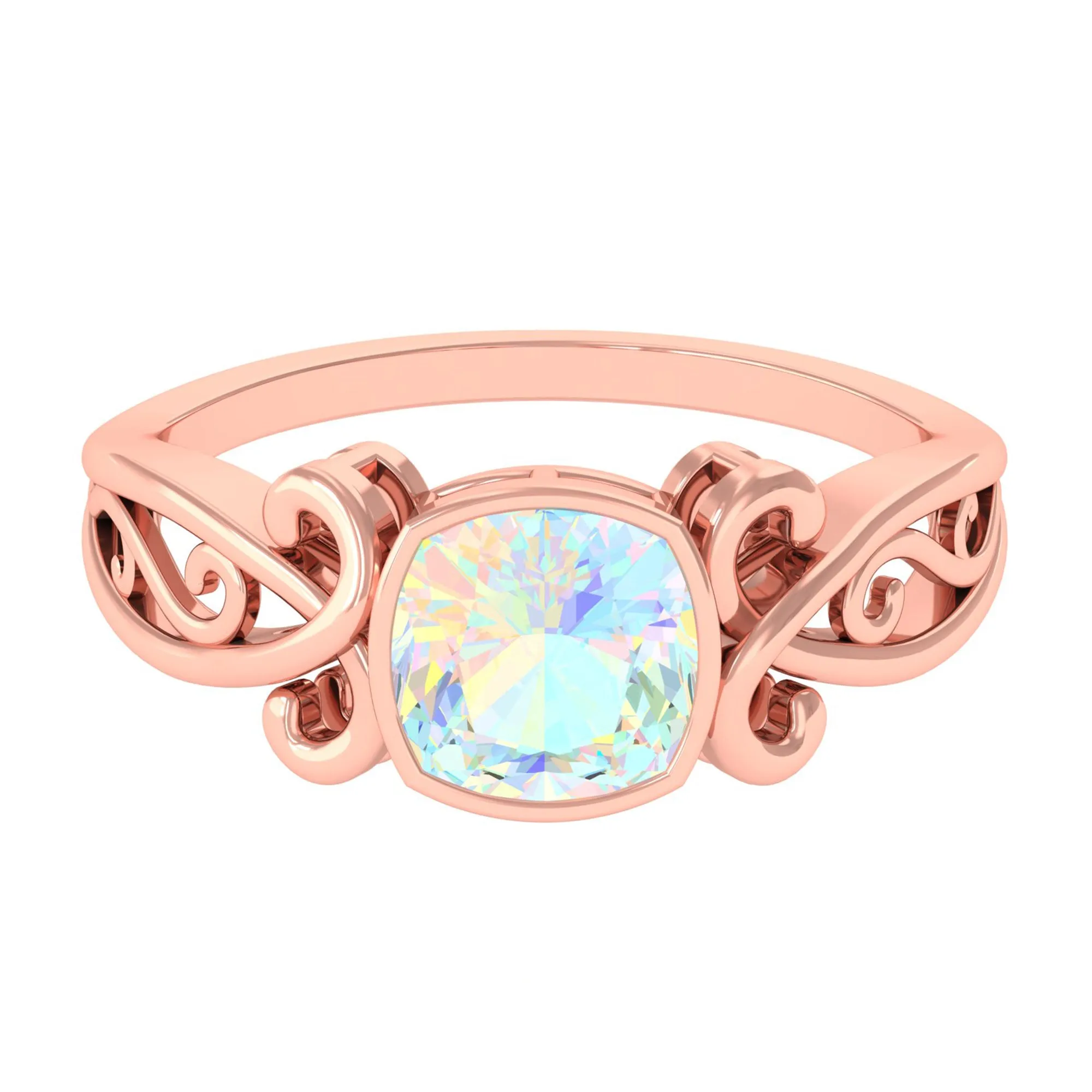 8 MM Cushion Cut Ethiopian Opal Vintage Solitaire Ring in Bezel Setting