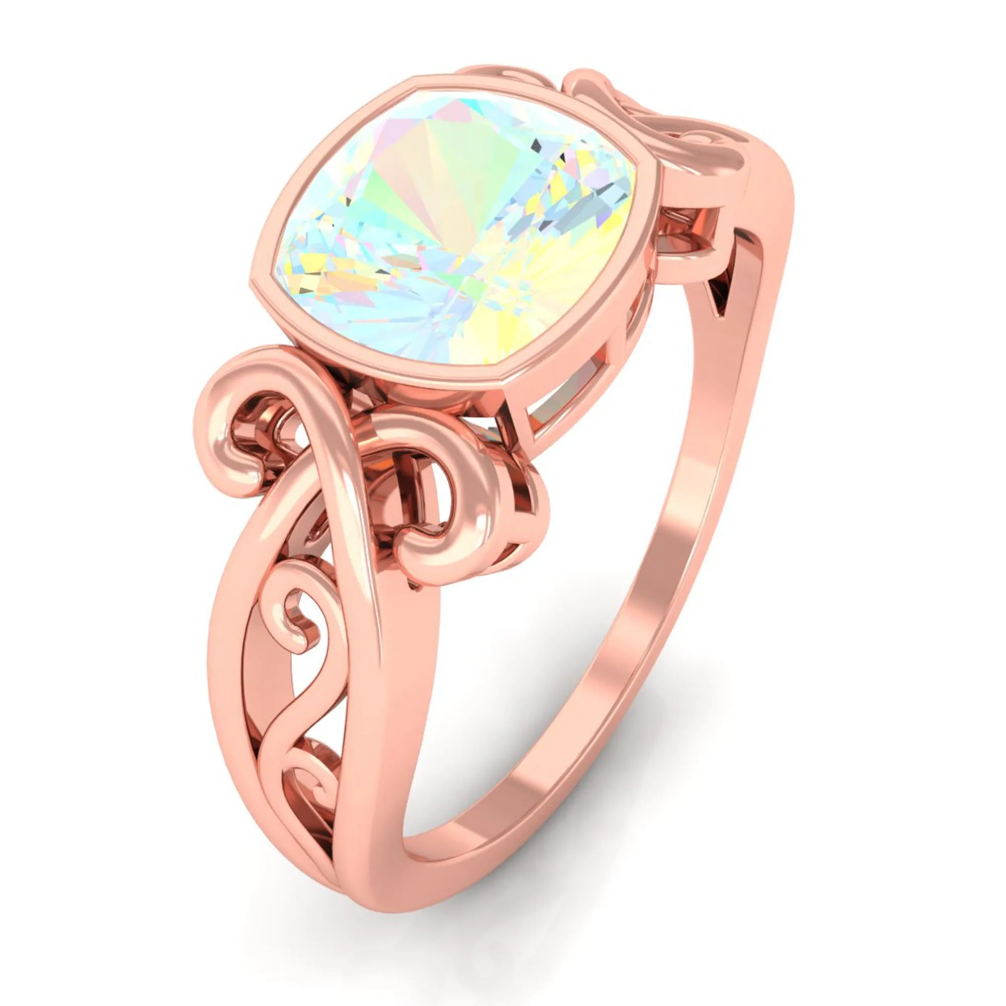 8 MM Cushion Cut Ethiopian Opal Vintage Solitaire Ring in Bezel Setting