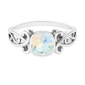 8 MM Cushion Cut Ethiopian Opal Vintage Solitaire Ring in Bezel Setting