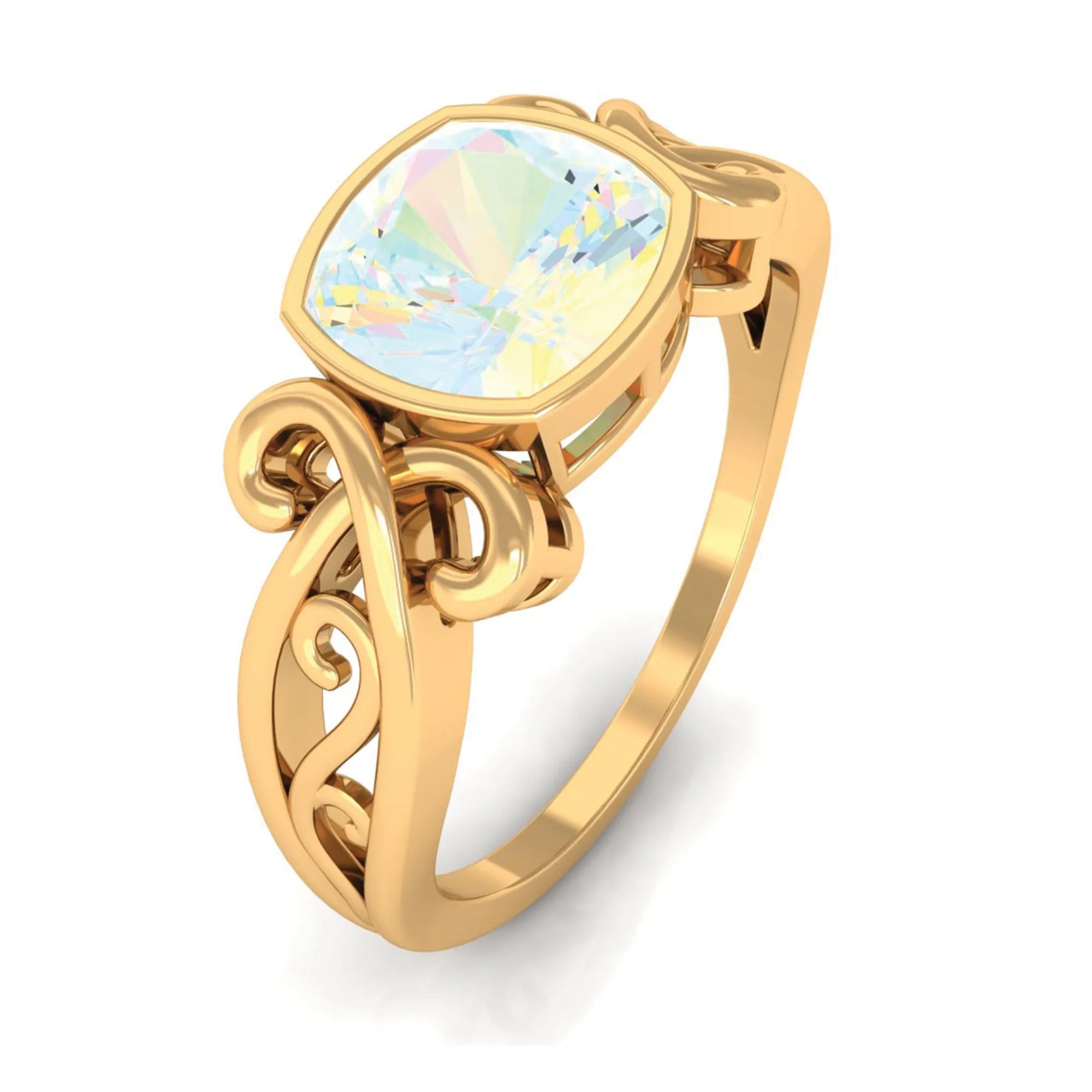 8 MM Cushion Cut Ethiopian Opal Vintage Solitaire Ring in Bezel Setting