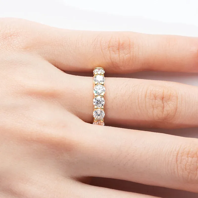 925 Sterling Silver 4mm Round Moissanite Wedding Bands Gold Ring For Women