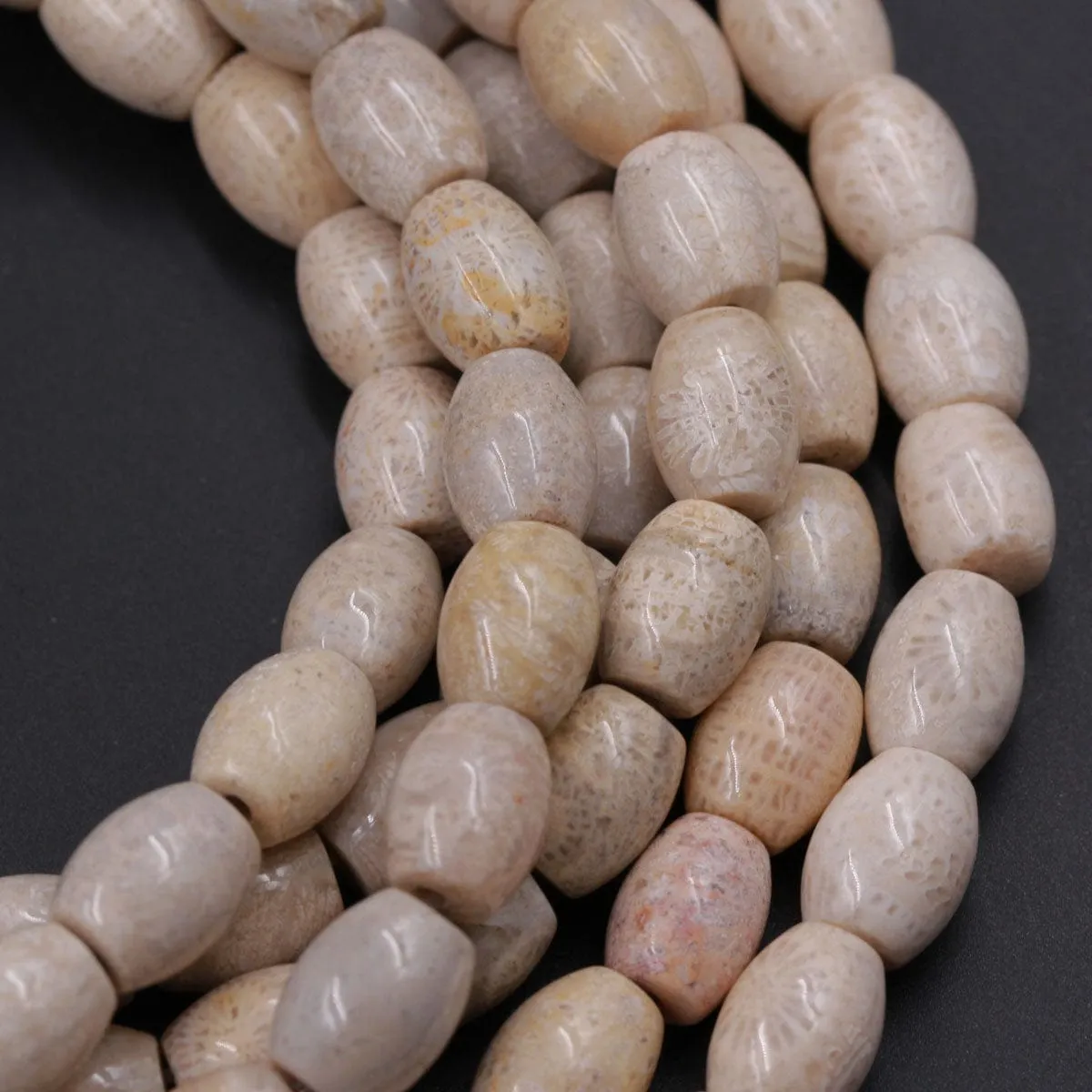 A Grade Natural Fossil Coral Smooth Cylinder Tube Beads 10mm x 8mm Beads Neutral Beige Beads 16" Strand