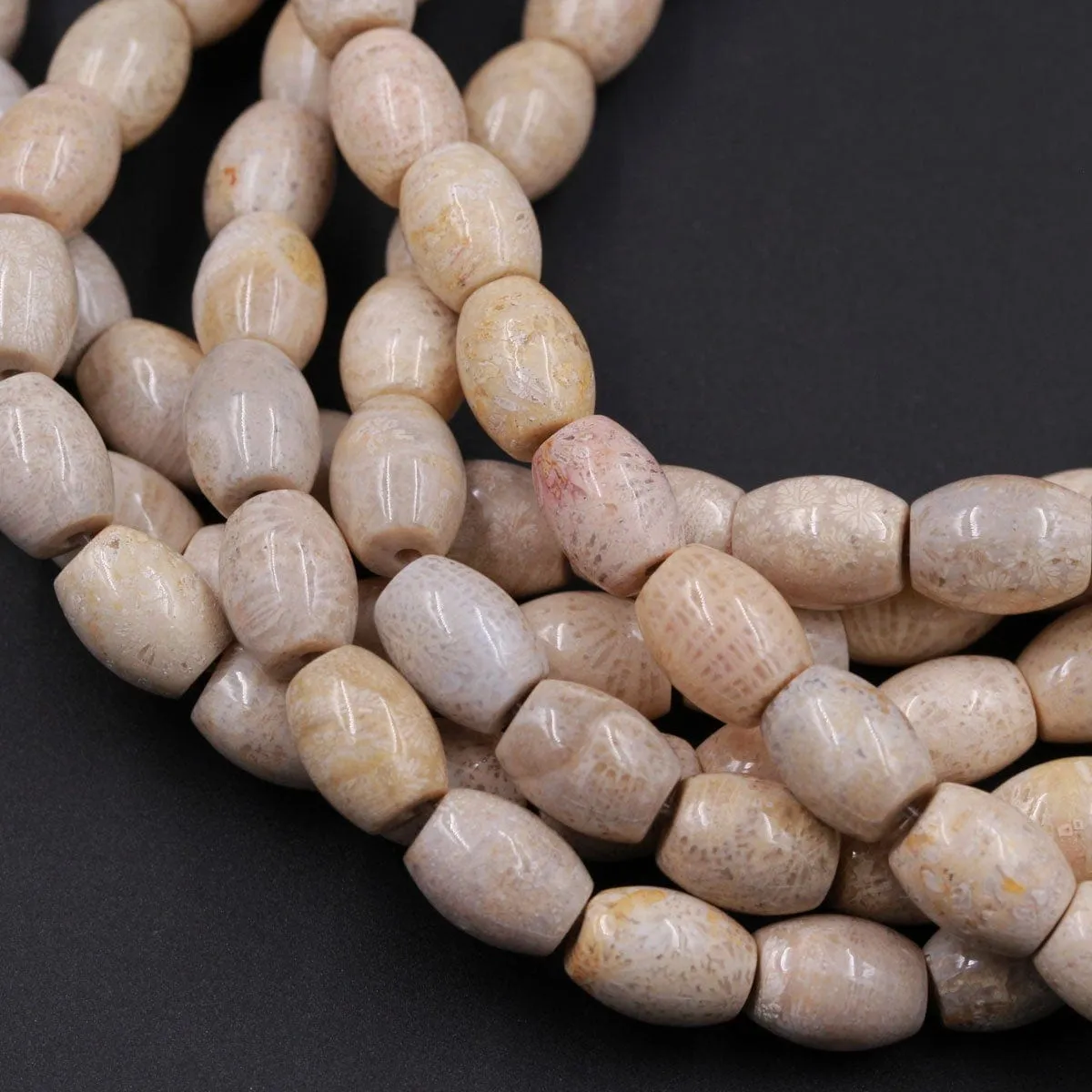 A Grade Natural Fossil Coral Smooth Cylinder Tube Beads 10mm x 8mm Beads Neutral Beige Beads 16" Strand