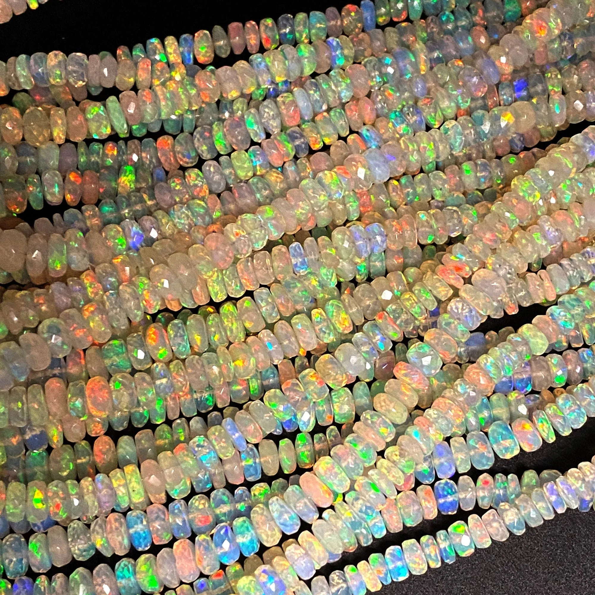 AAA Large Ethiopian Opal Faceted Rondelle Beads Graduating 5mm 8mm Super Flashy Fiery Rainbow White Opal 17" Strand