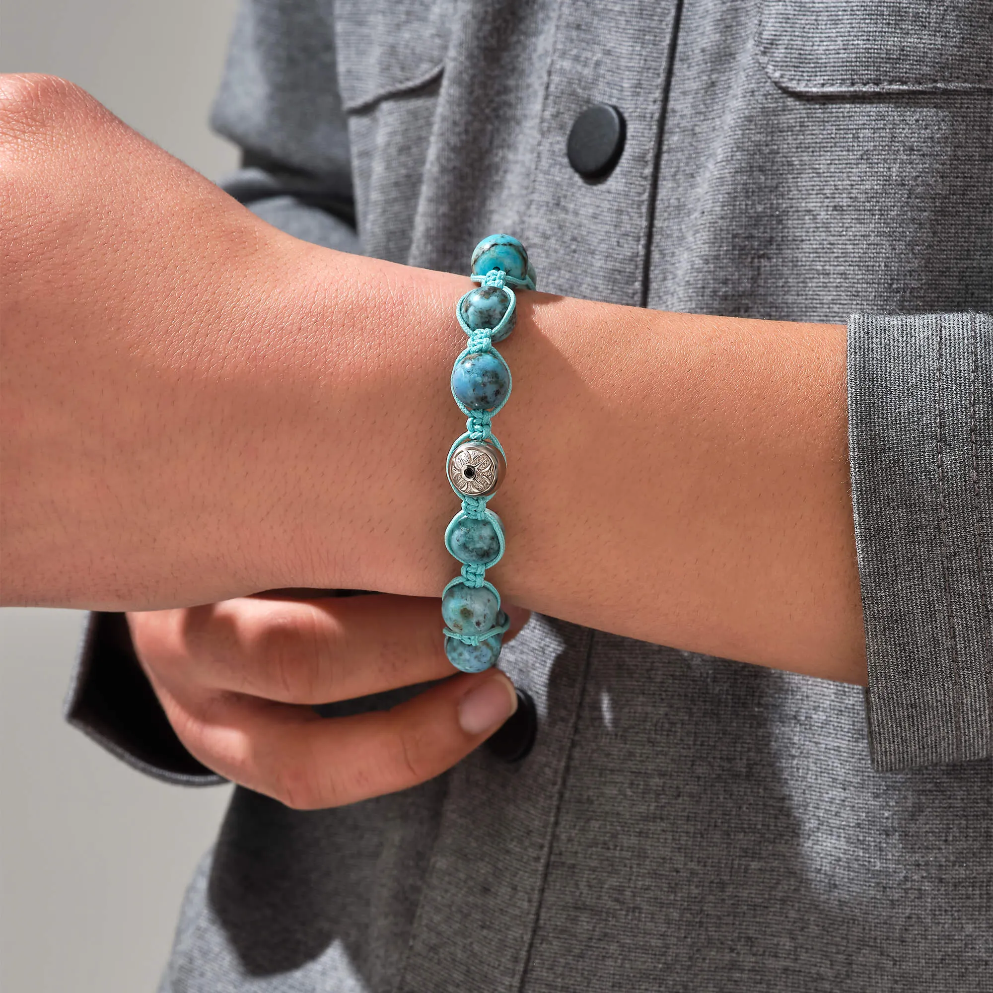 African Blue Opal Beaded Macrame Bracelet