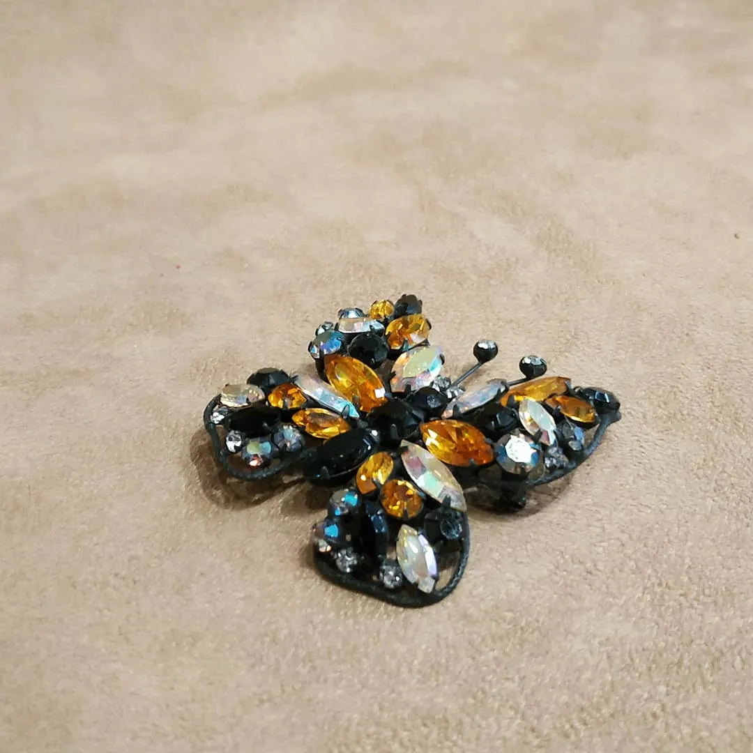 Amber Crystal Butterfly brooch by Regency