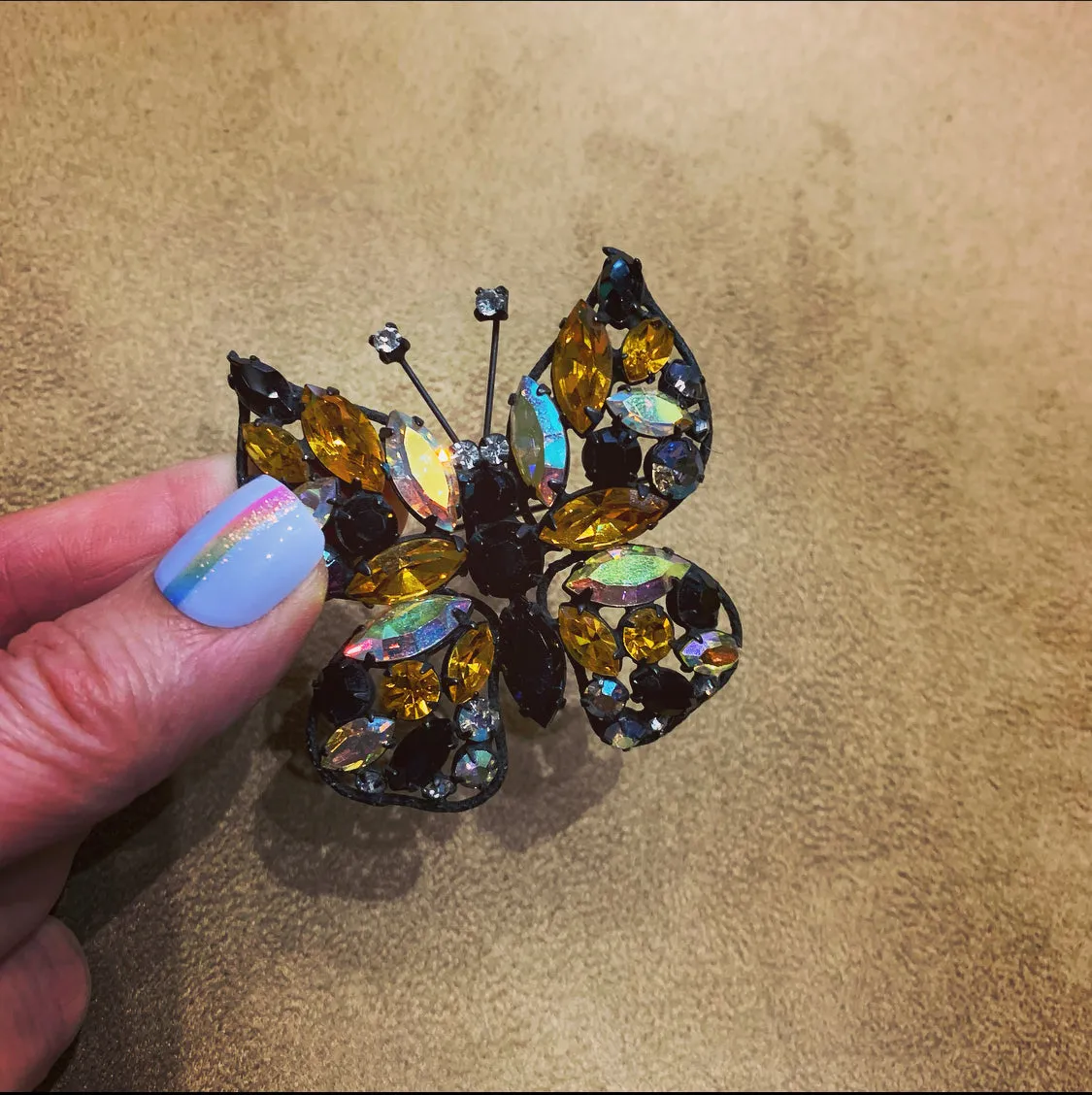 Amber Crystal Butterfly brooch by Regency