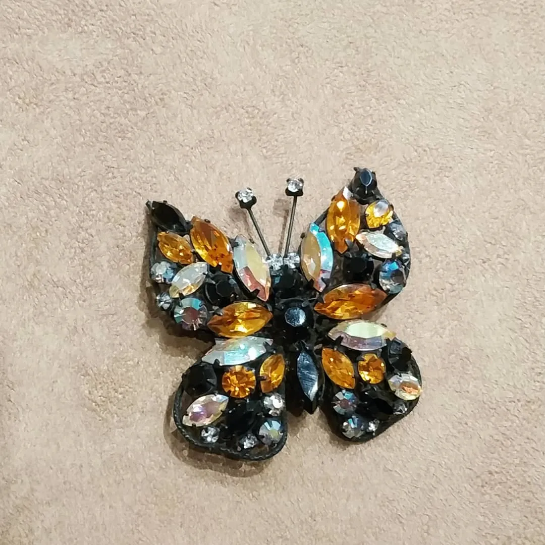 Amber Crystal Butterfly brooch by Regency