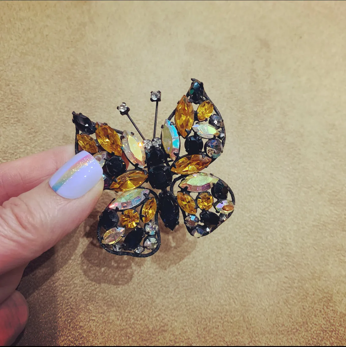 Amber Crystal Butterfly brooch by Regency