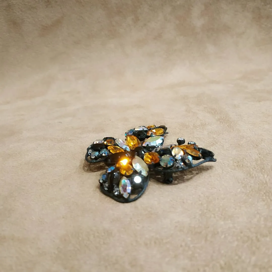 Amber Crystal Butterfly brooch by Regency