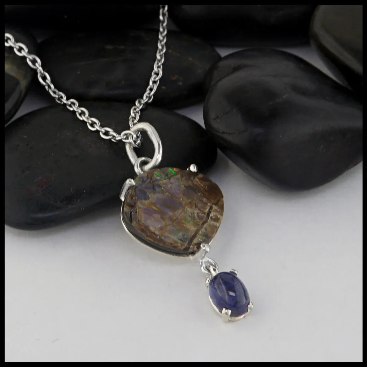Ammolite & Iolite Pendant