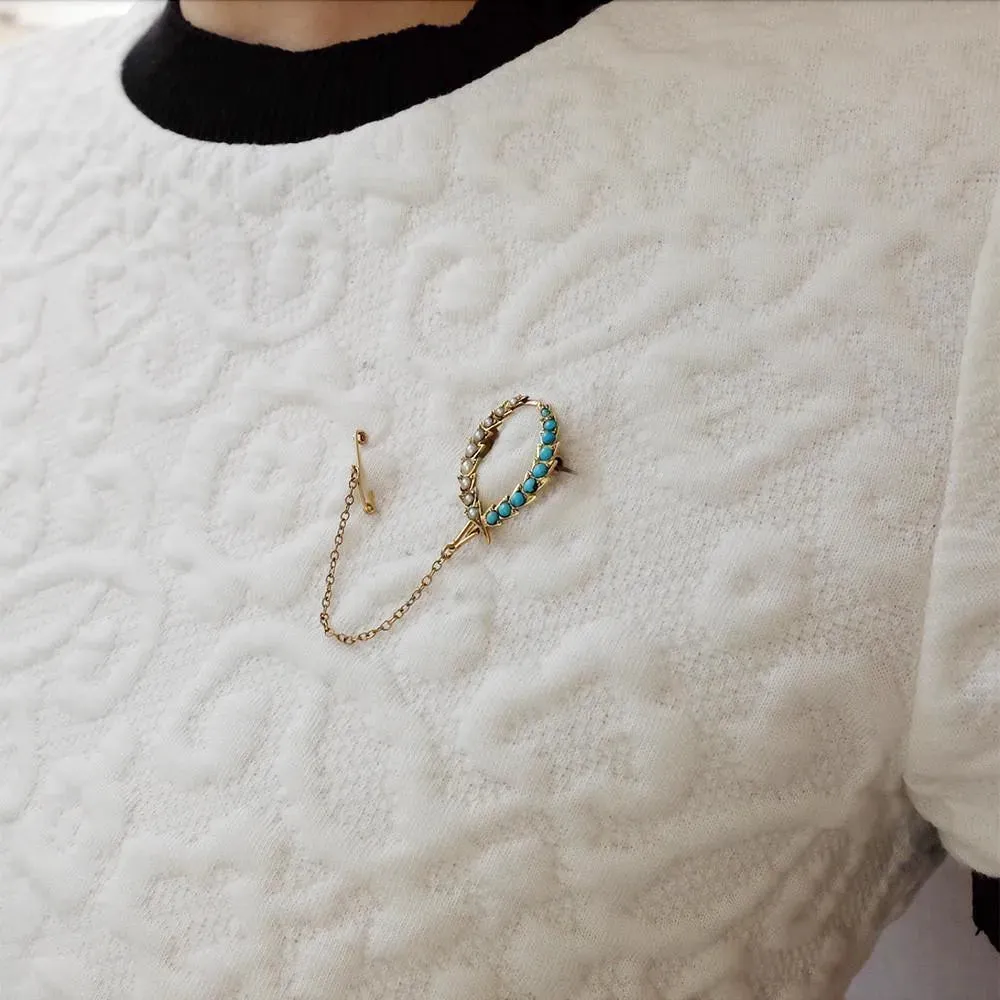 Antique Victorian (1837-1901) Pearl & Turquoise Gold Brooch