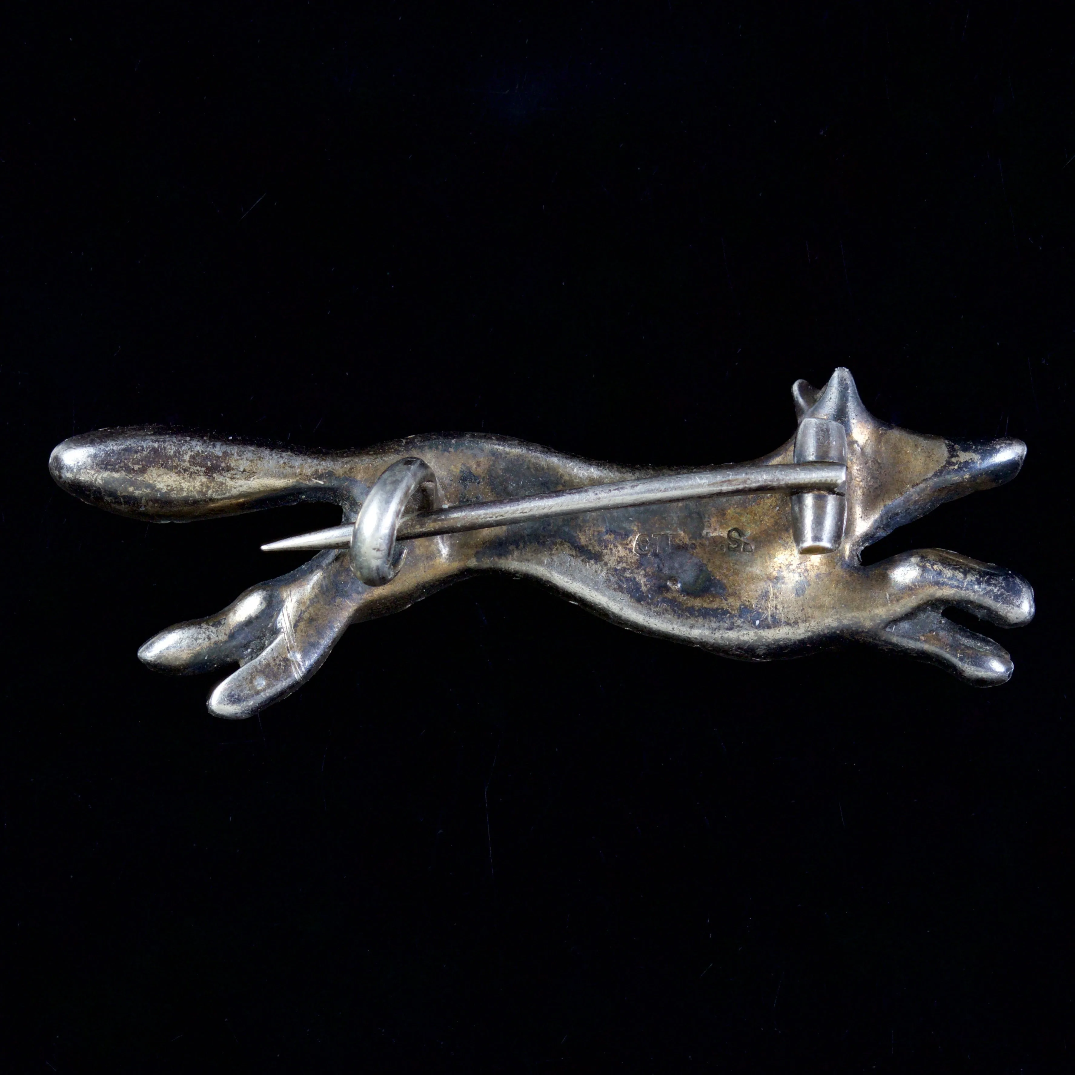 Antique Victorian Paste Stone Fox Brooch Silver Circa 1900