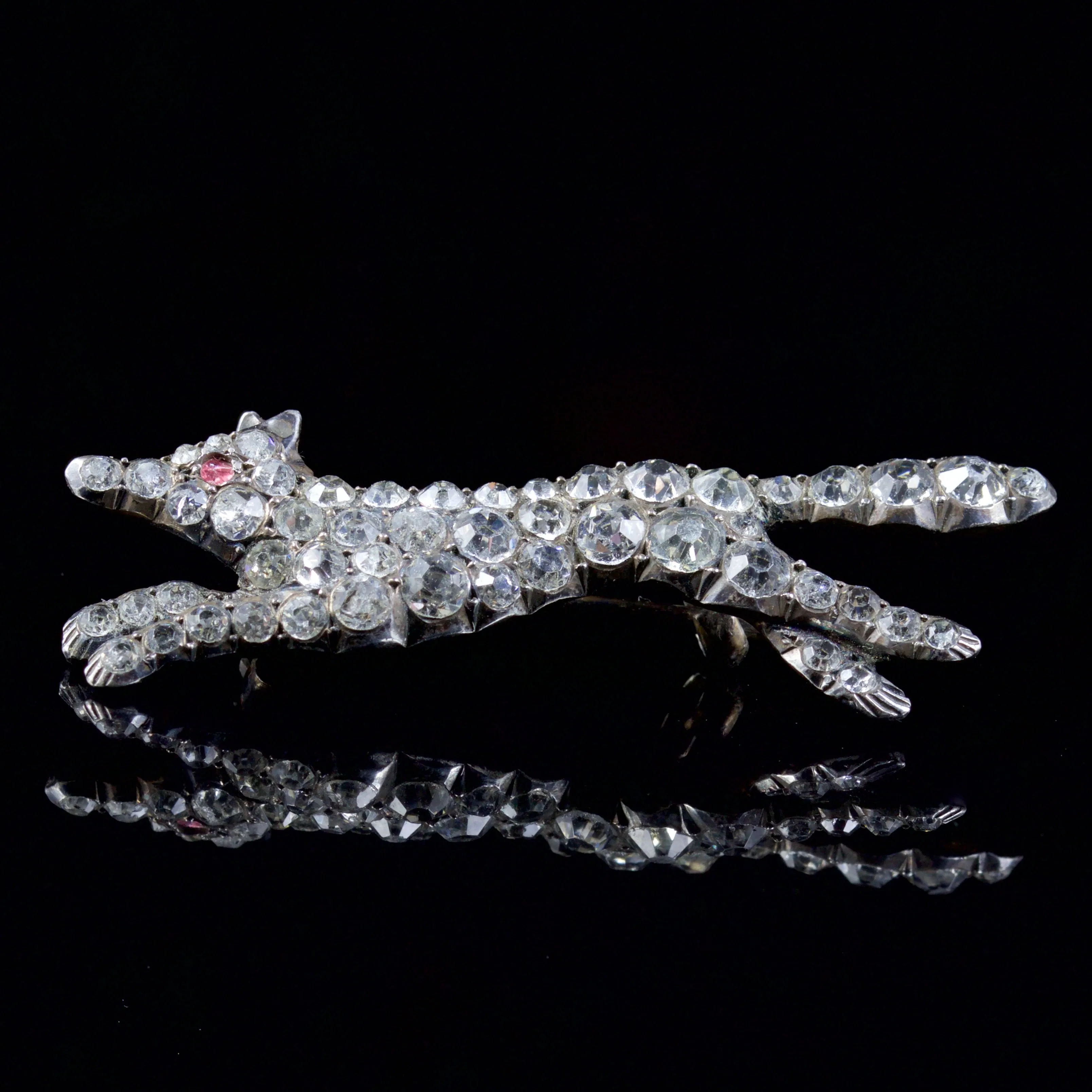 Antique Victorian Paste Stone Fox Brooch Silver Circa 1900