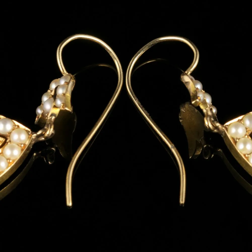 Antique Victorian Pearl Earrings Lapis Lazuli 15Ct Gold Circa 1880