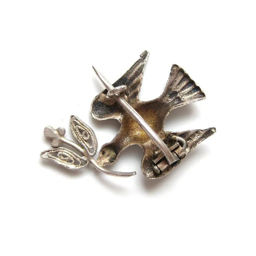 Antique Victorian Silver Peace Bird Brooch