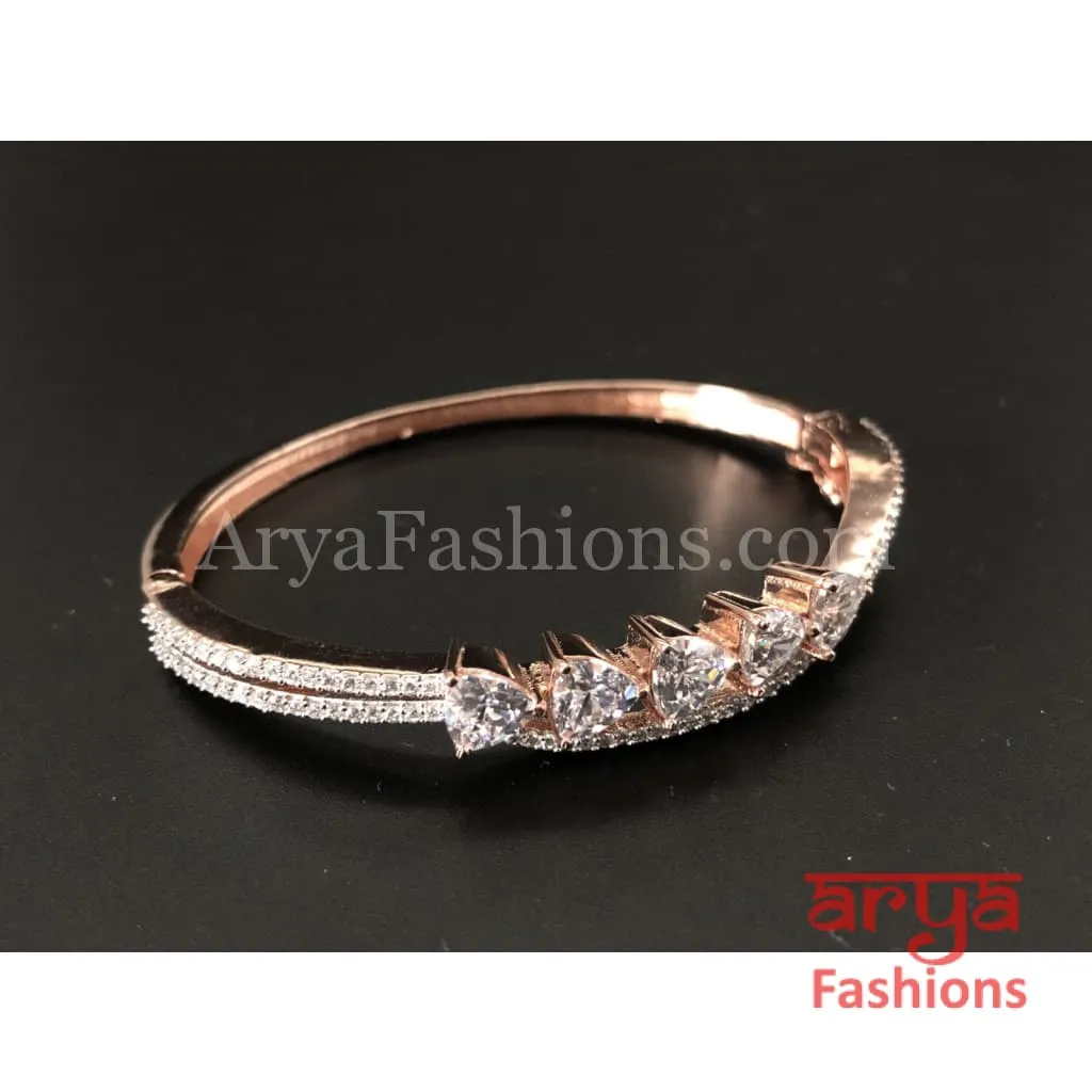 Anvi Rose Gold CZ Party wear Bracelet with White Crystals