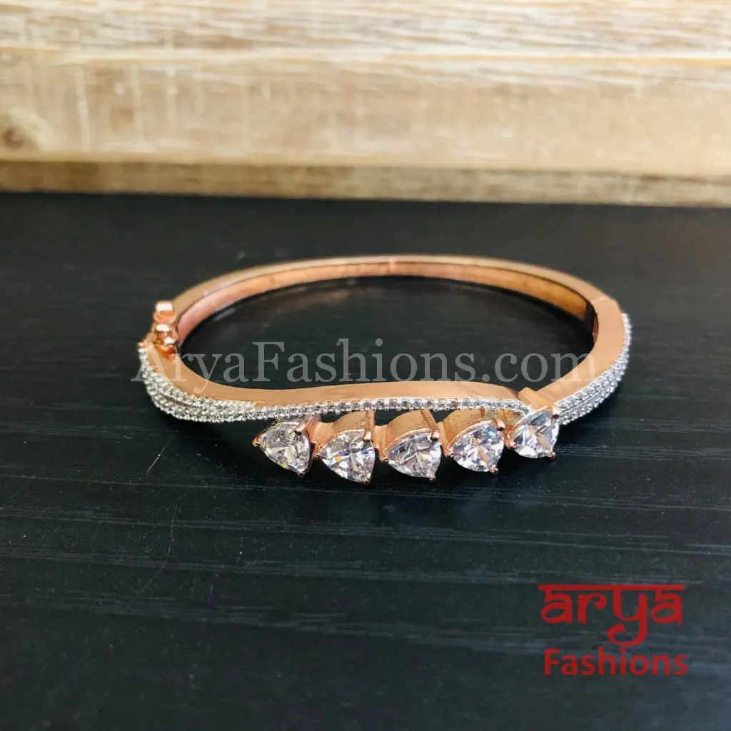 Anvi Rose Gold CZ Party wear Bracelet with White Crystals