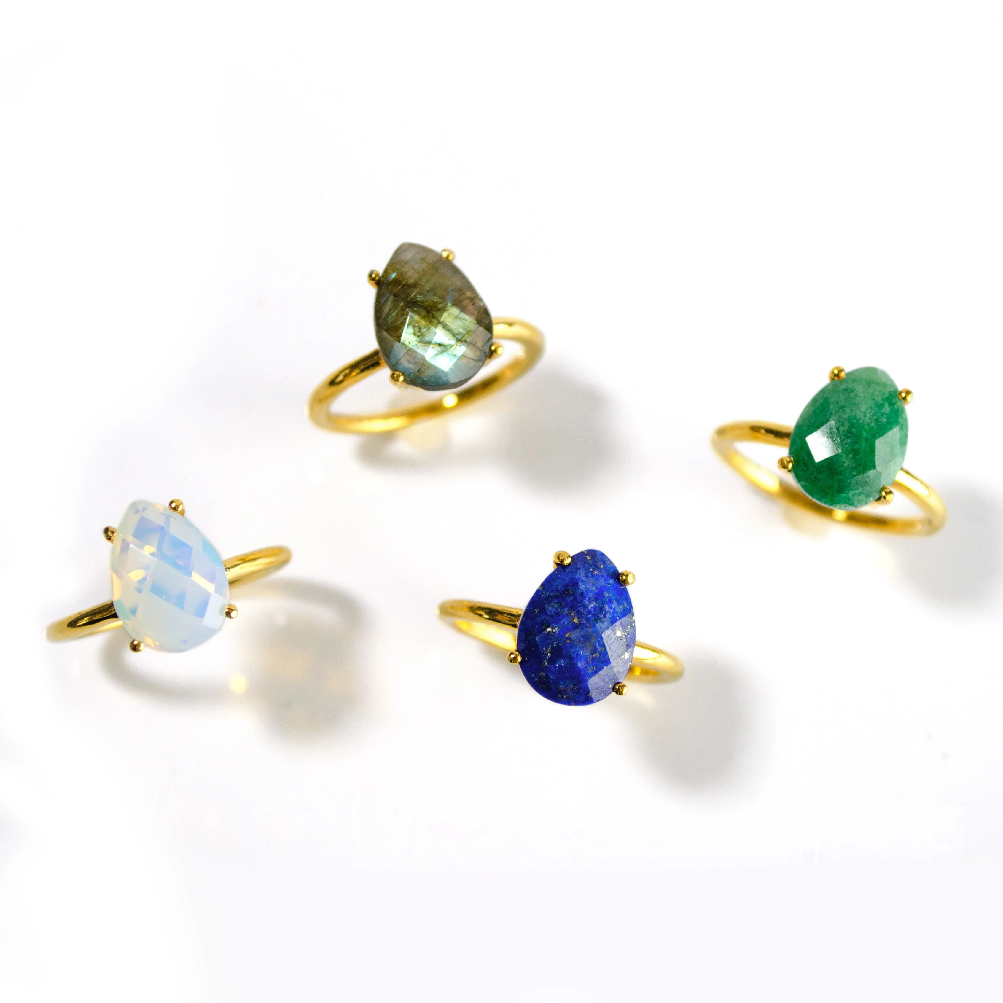 Aqua Chalcedony Teardrop Prong Set Ring • March Birthstone