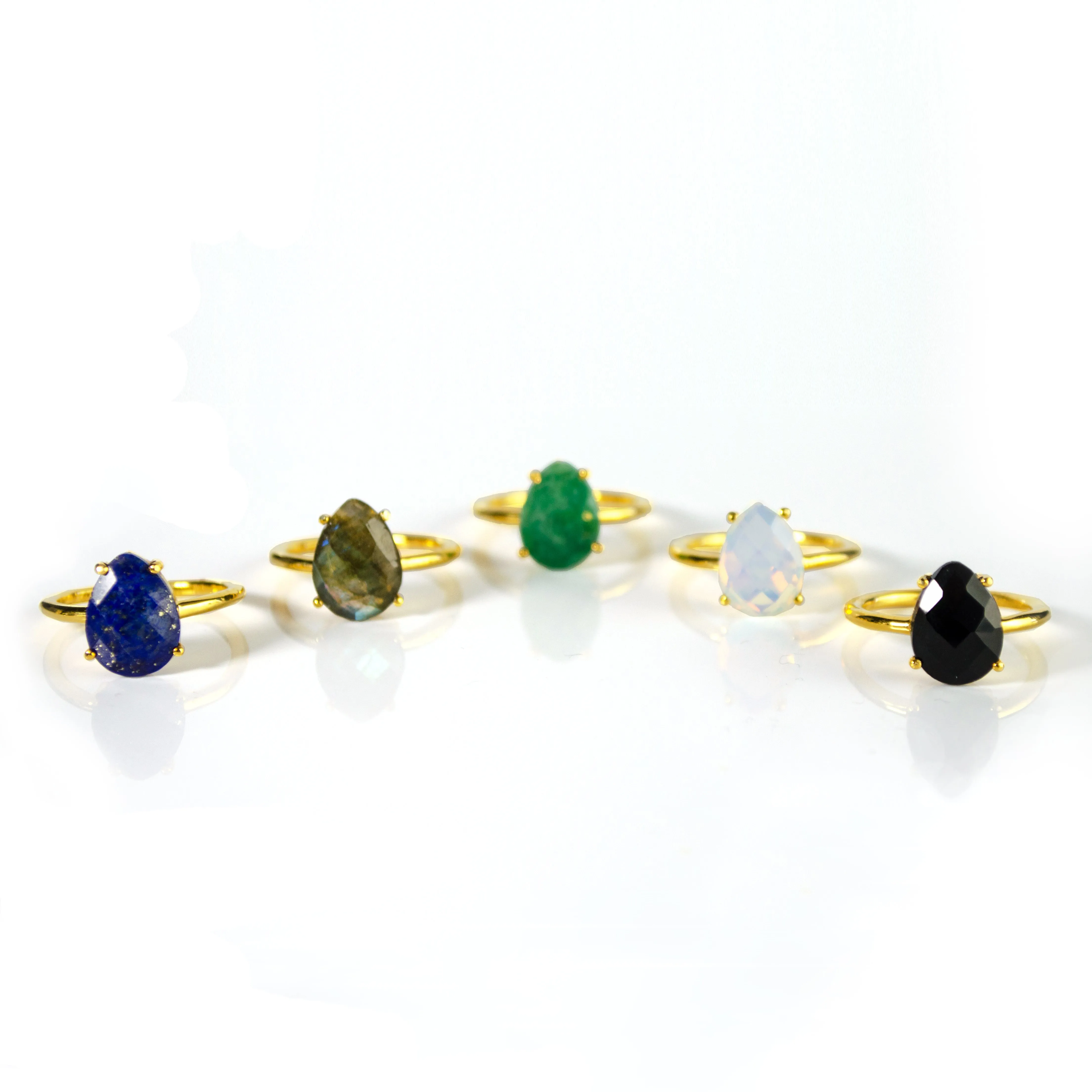 Aqua Chalcedony Teardrop Prong Set Ring • March Birthstone