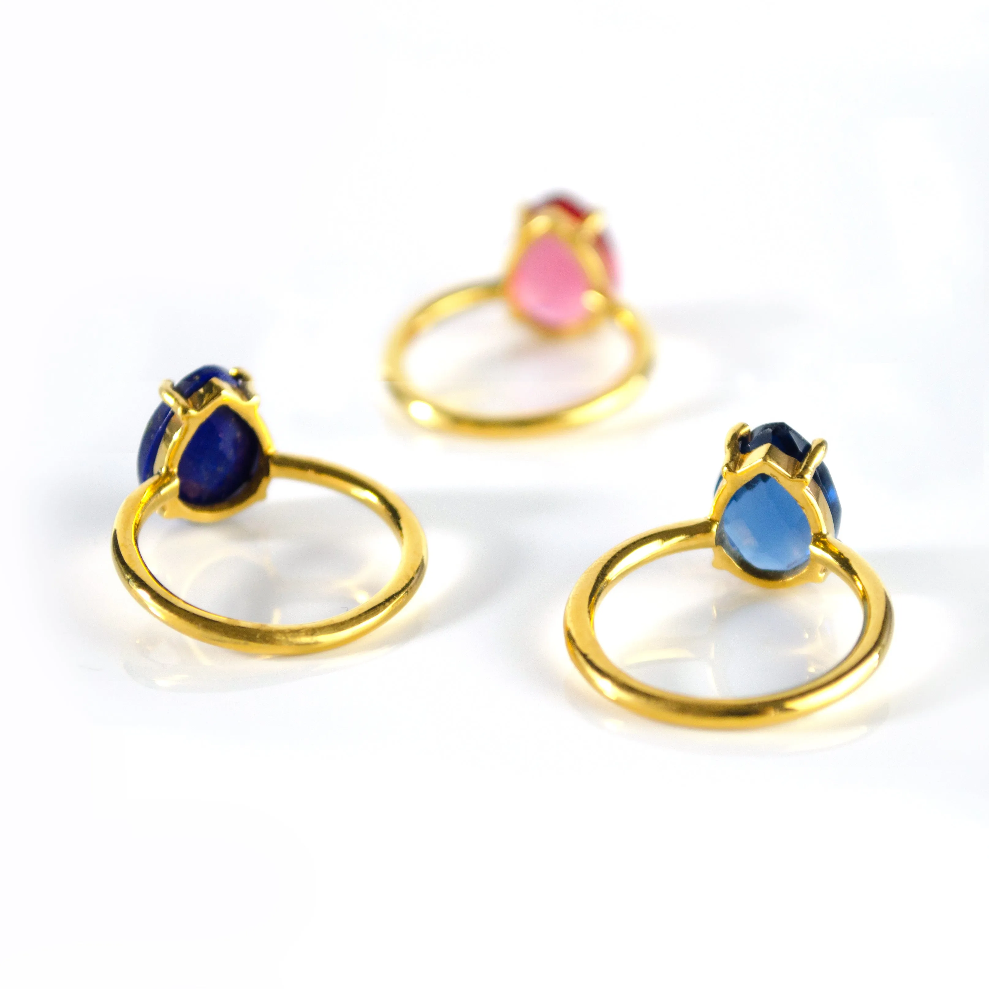 Aqua Chalcedony Teardrop Prong Set Ring • March Birthstone
