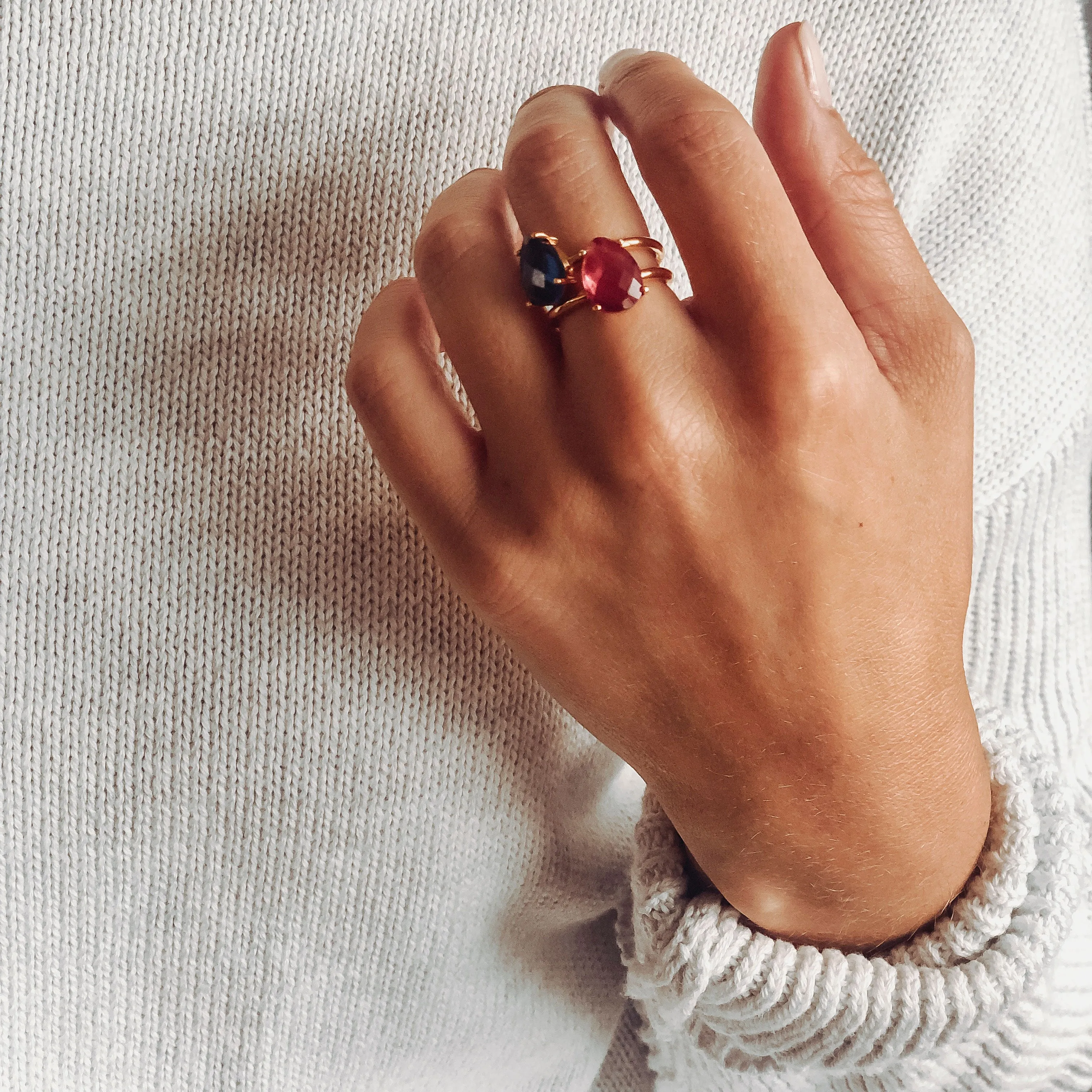 Aqua Chalcedony Teardrop Prong Set Ring • March Birthstone