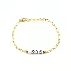 Ashley Gold Stainless Steel Gold Plated "LOVE" Enamel Block Letter Link Bracelet