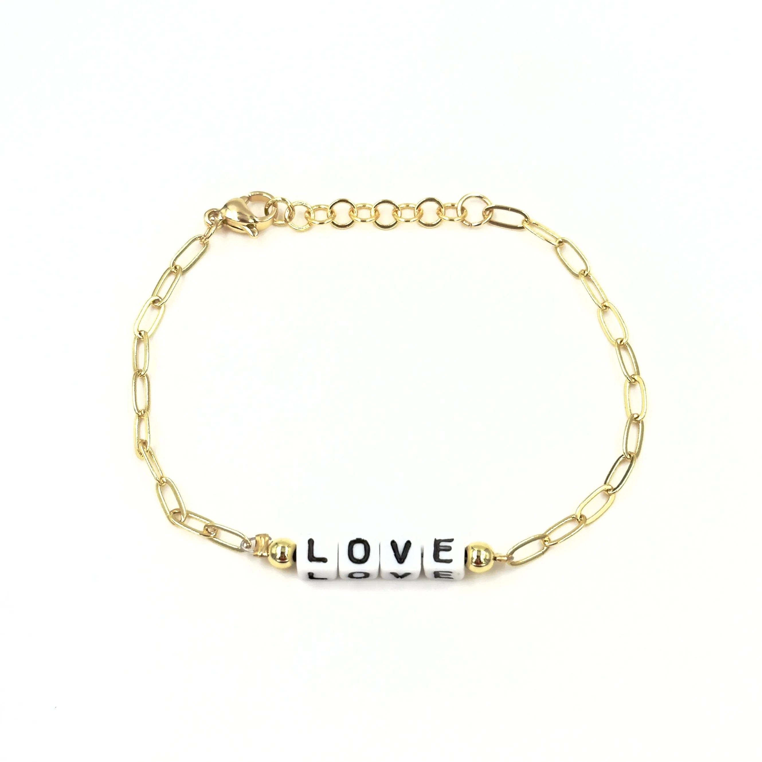 Ashley Gold Stainless Steel Gold Plated "LOVE" Enamel Block Letter Link Bracelet