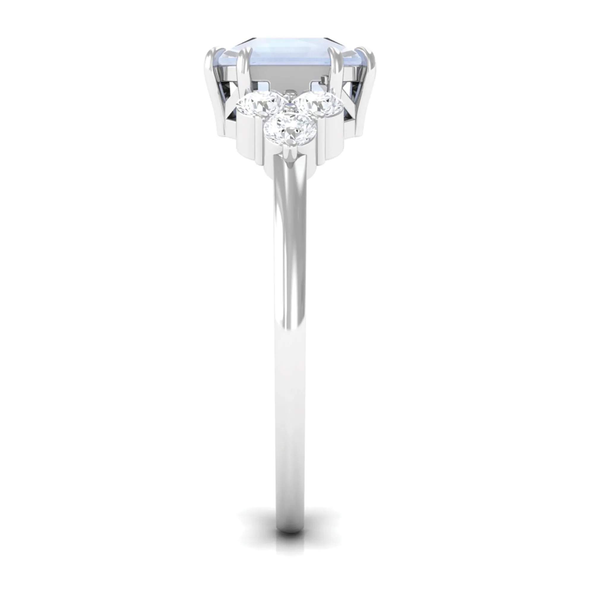Asscher Cut Moonstone Solitaire Engagement Ring with Diamond Trio